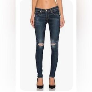 Rag & Bone Skinny Blue Jeans with Knee Rips